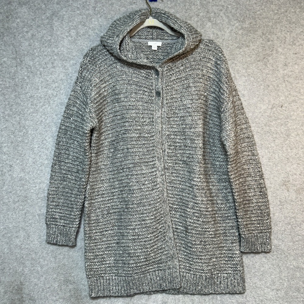 j jill Long Hooded Zinc‎ multi Sequined  cardigan Size Small Gray Color sequence